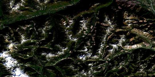 Scuzzy Mountain Satellite Map 092H13 at 1:50,000 scale - National Topographic System of Canada (NTS) - Orthophoto