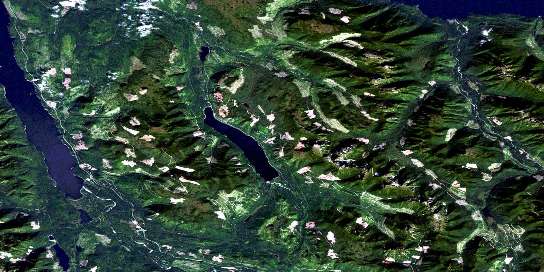 Nimpkish Satellite Map 092L07 at 1:50,000 scale - National Topographic System of Canada (NTS) - Orthophoto