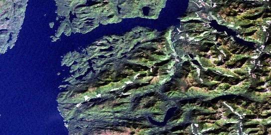 Namu Satellite Map 092M13 at 1:50,000 scale - National Topographic System of Canada (NTS) - Orthophoto