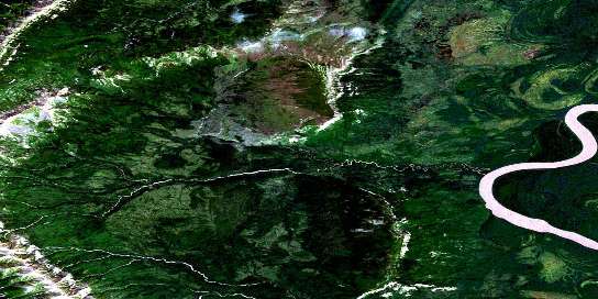 Sawmill Mountain Satellite Map 095B13 at 1:50,000 scale - National Topographic System of Canada (NTS) - Orthophoto