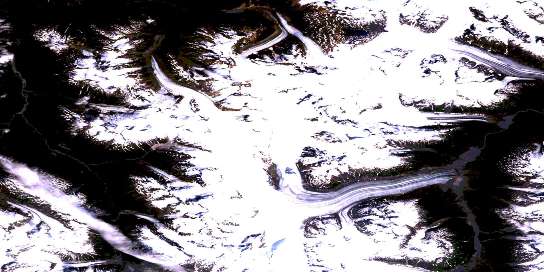 Frank Mackie Glacier Satellite Map 104B08 at 1:50,000 scale - National Topographic System of Canada (NTS) - Orthophoto
