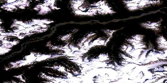 Bates Peak Satellite Map 104K03 at 1:50,000 scale - National Topographic System of Canada (NTS) - Orthophoto