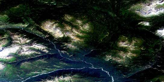 Sloko River Satellite Map 104N03 at 1:50,000 scale - National Topographic System of Canada (NTS) - Orthophoto