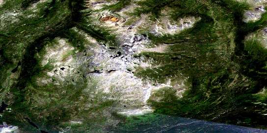 Bell Lake Satellite Map 104N07 at 1:50,000 scale - National Topographic System of Canada (NTS) - Orthophoto