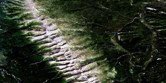 Johnny Creek Satellite Map 104P07 at 1:50,000 scale - National Topographic System of Canada (NTS) - Orthophoto
