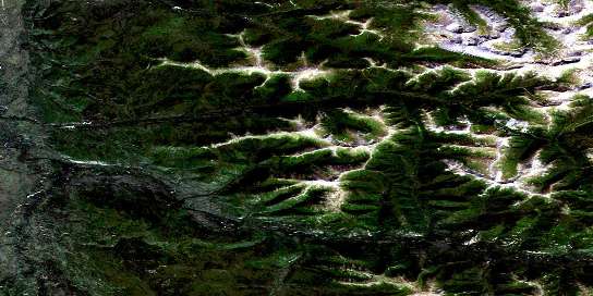 Teraktu Creek Satellite Map 105E09 at 1:50,000 scale - National Topographic System of Canada (NTS) - Orthophoto
