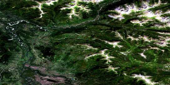 Hundred Mile Creek Satellite Map 105F02 at 1:50,000 scale - National Topographic System of Canada (NTS) - Orthophoto