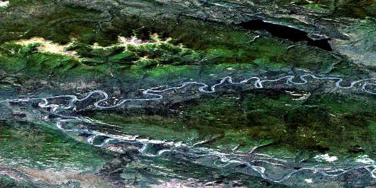 Little Kalzas Lake Satellite Map 105L13 at 1:50,000 scale - National Topographic System of Canada (NTS) - Orthophoto