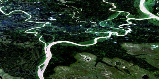 Peel River Mouth Satellite Map 106M10 at 1:50,000 scale - National Topographic System of Canada (NTS) - Orthophoto