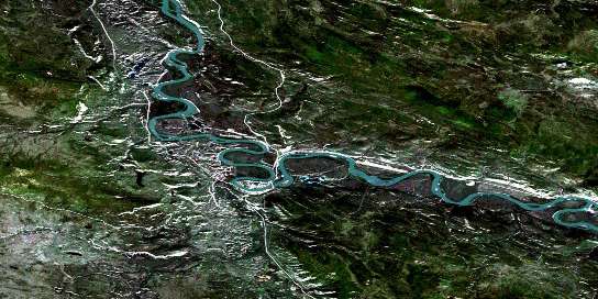 Carmacks Satellite Map 115I01 at 1:50,000 scale - National Topographic System of Canada (NTS) - Orthophoto