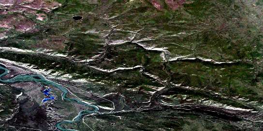 Yukon Crossing Satellite Map 115I08 at 1:50,000 scale - National Topographic System of Canada (NTS) - Orthophoto