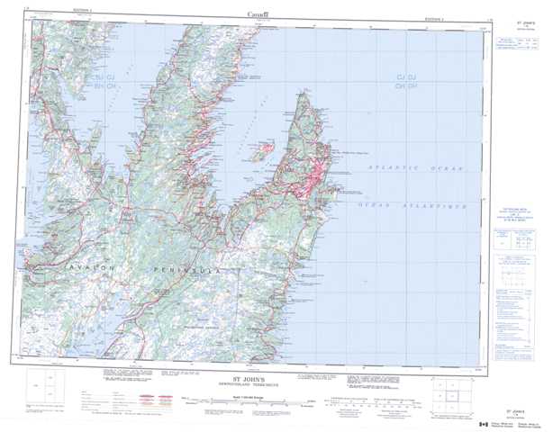 Purchase St John's Topographic Map 001N at 1:250,000 scale