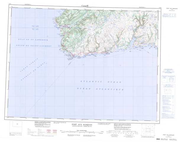 Purchase Port Aux Basques Topographic Map 011O at 1:250,000 scale