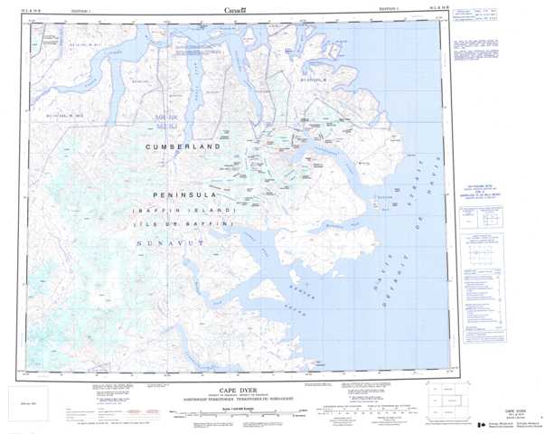 Purchase Cape Dyer Topographic Map 016L at 1:250,000 scale