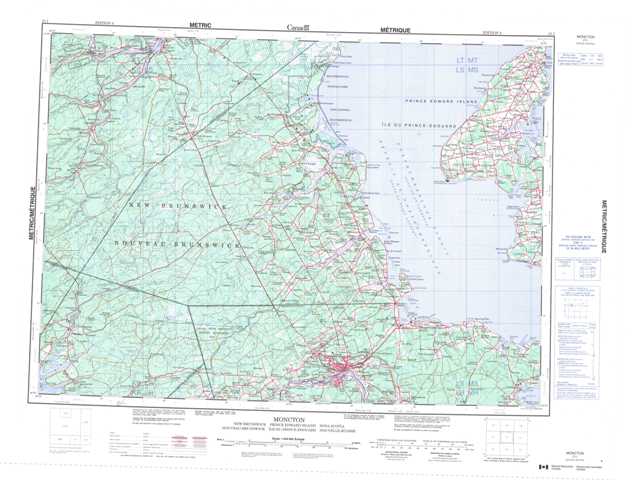 Purchase Moncton Topographic Map 021I at 1:250,000 scale