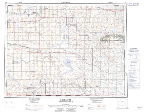 Purchase Foremost Topographic Map 072E at 1:250,000 scale
