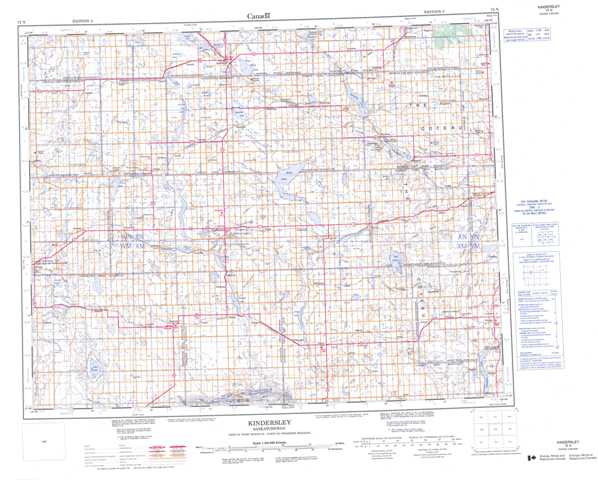 Purchase Kindersley Topographic Map 072N at 1:250,000 scale