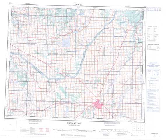 Purchase Saskatoon Topographic Map 073B at 1:250,000 scale