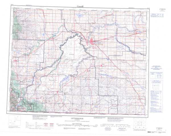 Purchase Lethbridge Topographic Map 082H at 1:250,000 scale