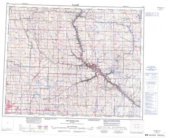 Purchase Drumheller Topographic Map 082P at 1:250,000 scale
