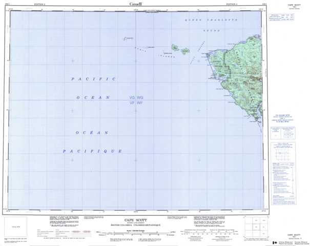 Purchase Cape Scott Topographic Map 102I at 1:250,000 scale