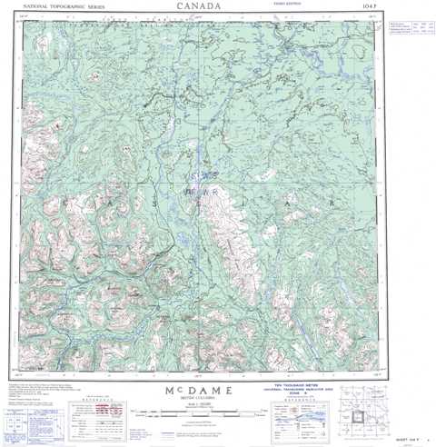 Purchase Mcdame Topographic Map 104P at 1:250,000 scale