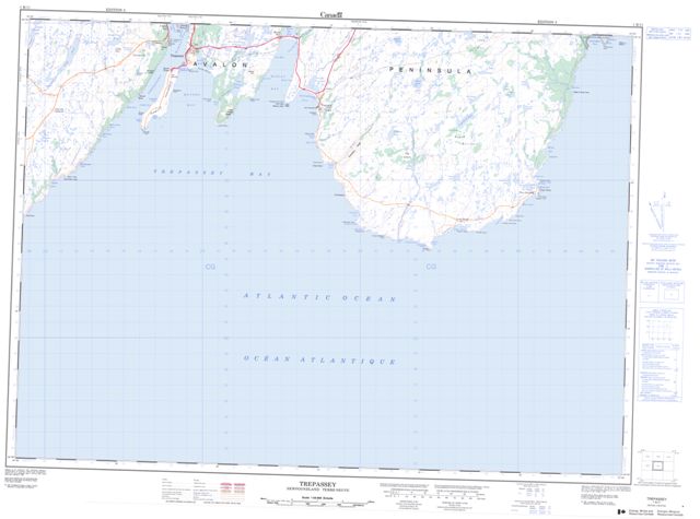 Trepassey Topographic map 001K11 at 1:50,000 Scale