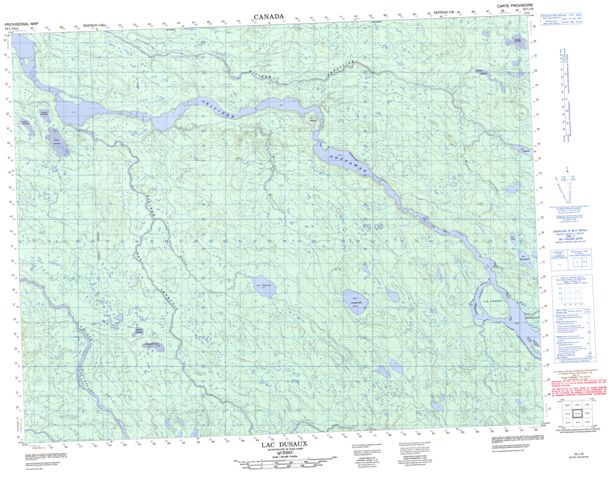 Lac Dusaux Topographic map 032L16 at 1:50,000 Scale