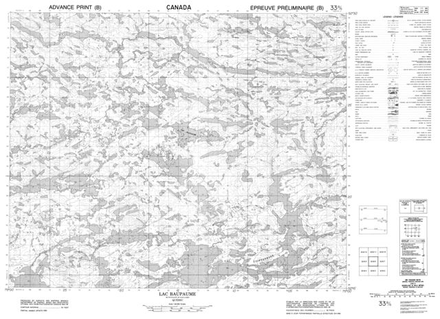 Lac Baupaume Topographic map 033B06 at 1:50,000 Scale