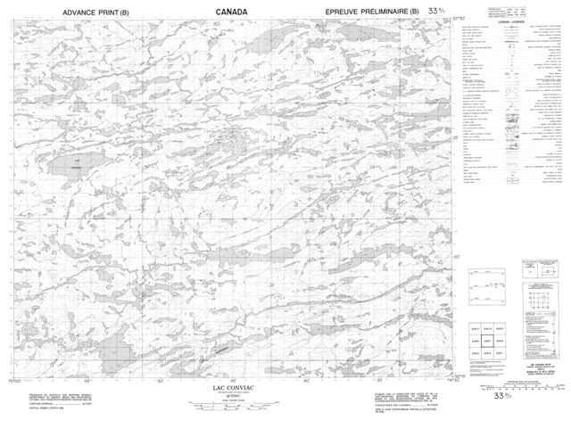 Lac Conviac Topographic map 033B07 at 1:50,000 Scale