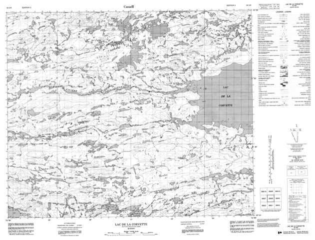 Lac De La Corvette Topographic map 033G08 at 1:50,000 Scale
