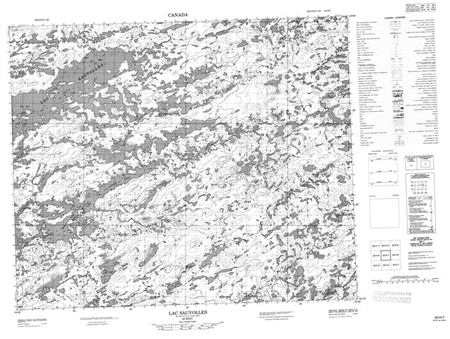 Lac Sauvolles Topographic map 033H07 at 1:50,000 Scale