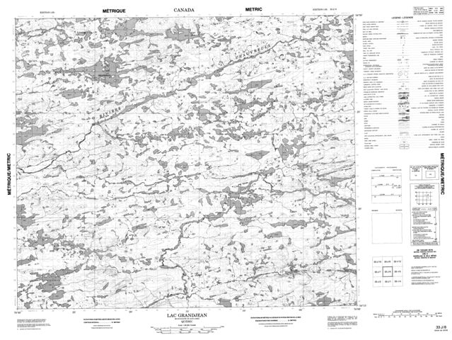 Lac Grandjean Topographic map 033J08 at 1:50,000 Scale