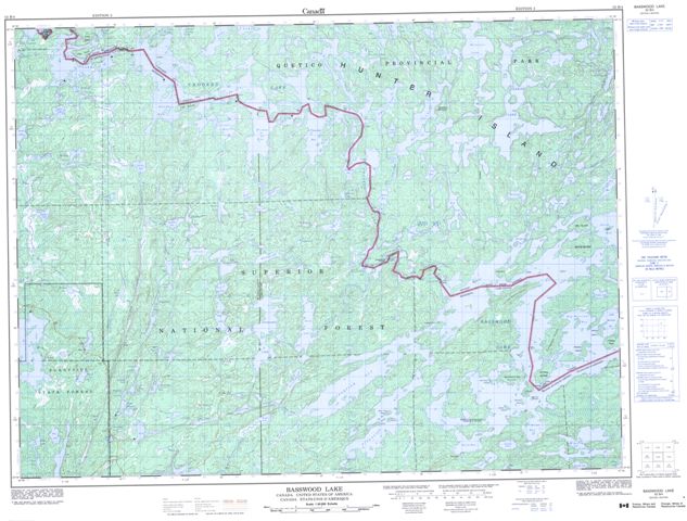 Basswood Lake Topographic map 052B04 at 1:50,000 Scale
