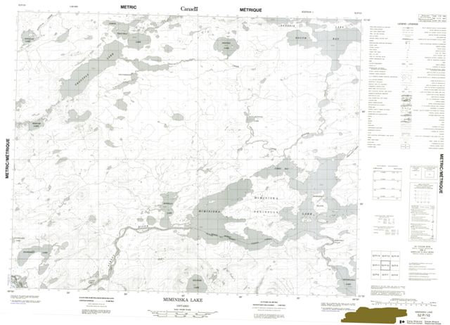 Miminiska Lake Topographic map 052P10 at 1:50,000 Scale