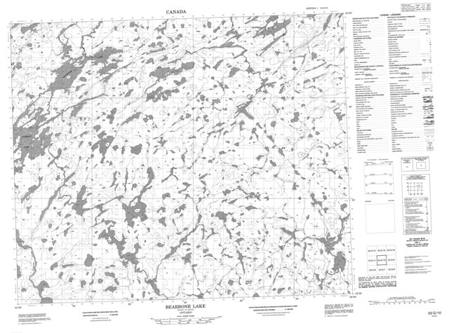 Bearbone Lake Topographic map 053G10 at 1:50,000 Scale
