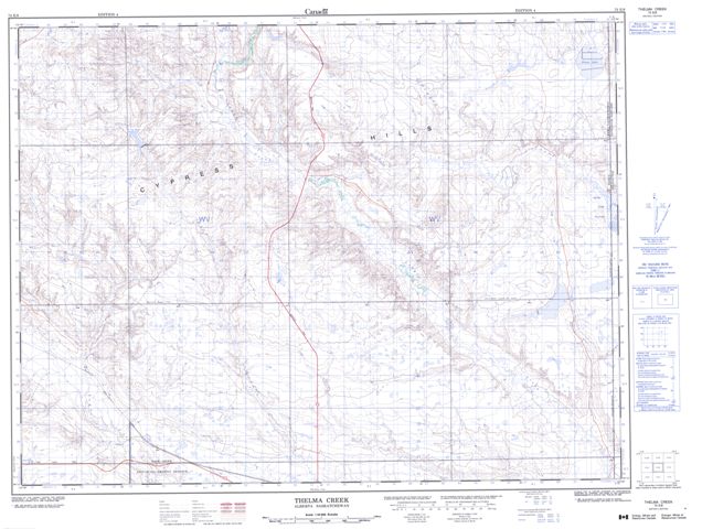 Thelma Creek Topographic map 072E08 at 1:50,000 Scale