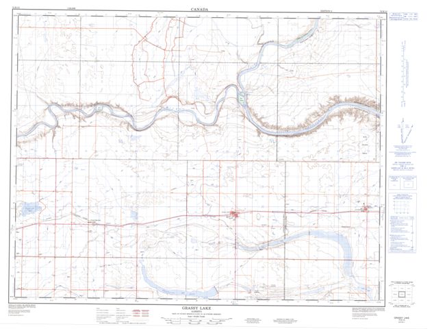 Grassy Lake Topographic map 072E13 at 1:50,000 Scale