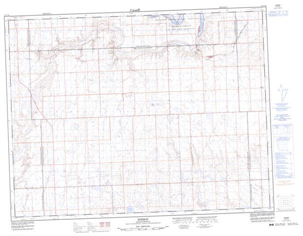 Simmie Topographic map 072F16 at 1:50,000 Scale