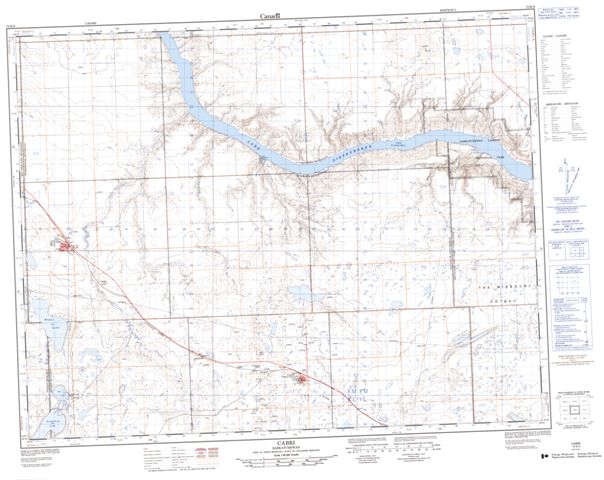 Cabri Topographic map 072K09 at 1:50,000 Scale