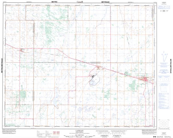 Lanigan Topographic map 072P14 at 1:50,000 Scale