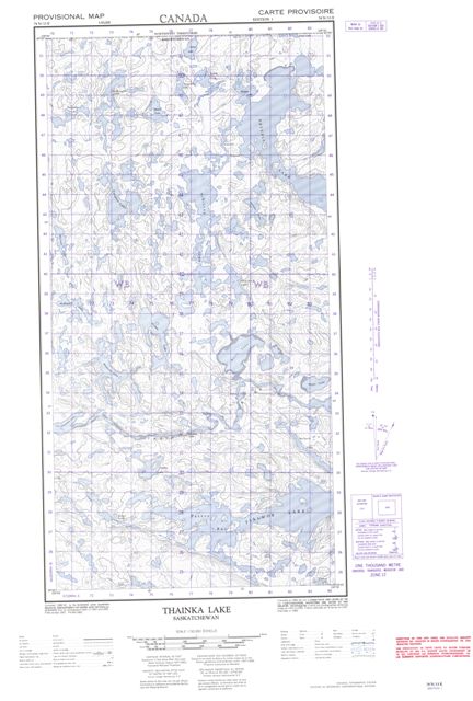 Thainka Lake Topographic map 074N13E at 1:50,000 Scale