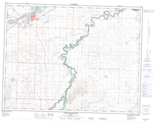 Fort Macleod Topographic map 082H11 at 1:50,000 Scale