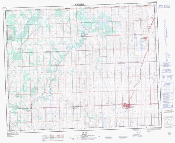 Olds Topographic map 082O16 at 1:50,000 Scale
