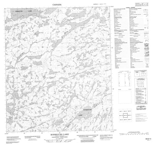 Rodrigues Lake Topographic map 086B13 at 1:50,000 Scale
