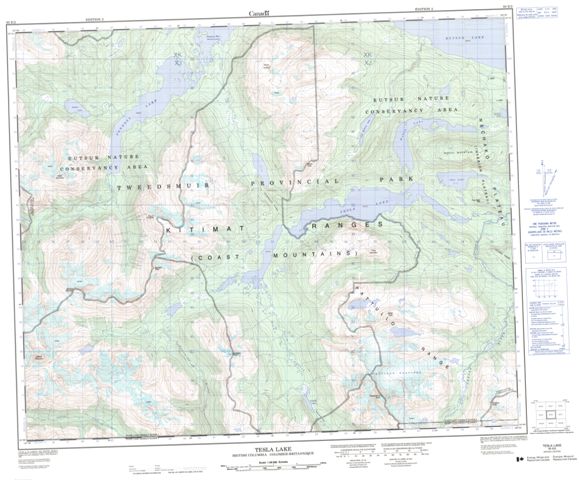 Tesla Lake Topographic map 093E02 at 1:50,000 Scale