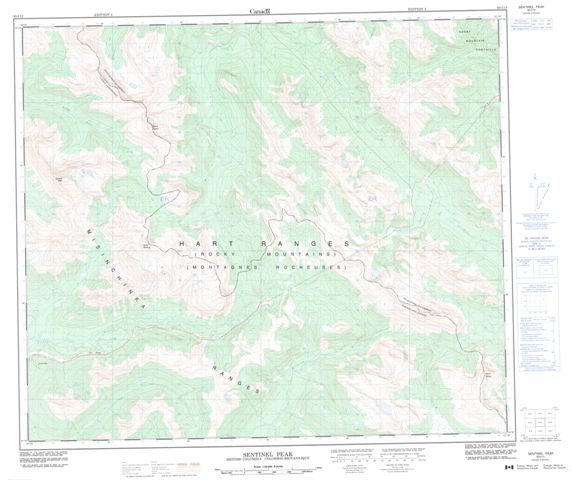 Sentinel Peak Topographic map 093I13 at 1:50,000 Scale
