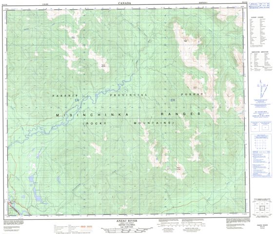 Anzac River Topographic map 093J16 at 1:50,000 Scale