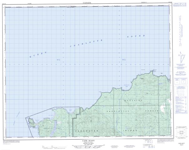 Cape Scott Topographic map 102I16 at 1:50,000 Scale